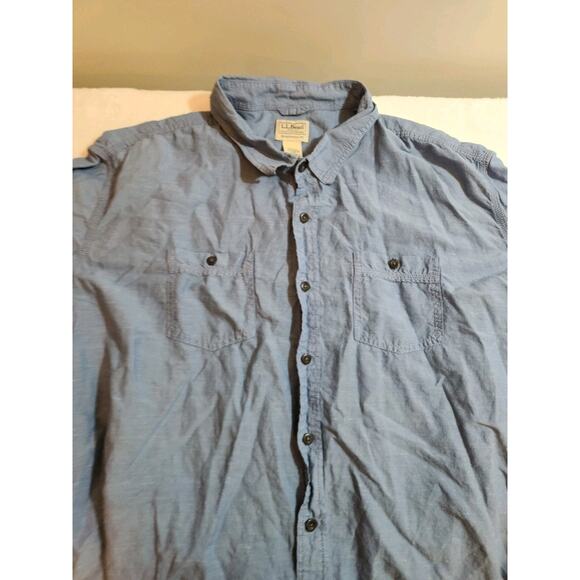 L.L. Bean Shirt Men 3XL Tall 3XLT Blue Short Sleeve Preppy Business Linen Blend - Picture 3 of 10